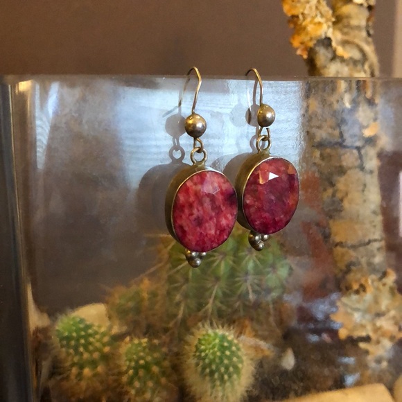 Kashmir Raw Ruby Earrings - Picture 3 of 11